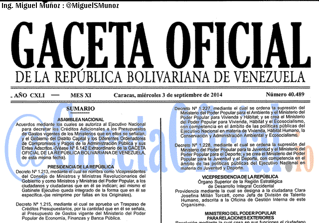 Gaceta Oficial 40489 del 3 Septiembre 2014