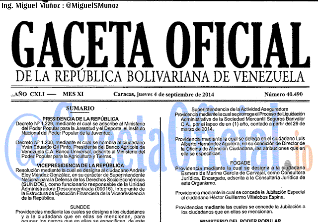 Gaceta Oficial 40490 del 4 Septiembre 2014