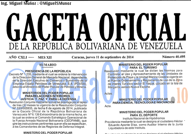 Gaceta Oficial 40495 del 11 Septiembre 2014