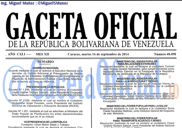 Gaceta Oficial 40498 del 16 Septiembre 2014