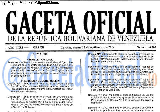 Gaceta Oficial 40503 del 23 Septiembre 2014