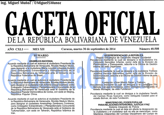 Gaceta Oficial 40508 del 30 Septiembre 2014