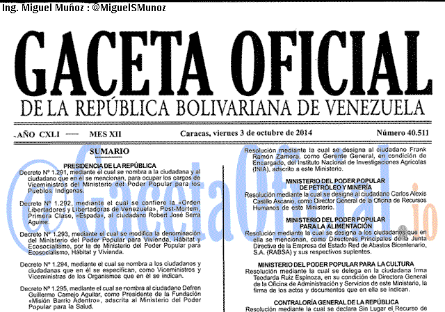 Gaceta Oficial 40511 del 3 Octubre 2014