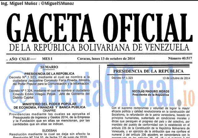 Gaceta Oficial 40517 del 13 Octubre 2014