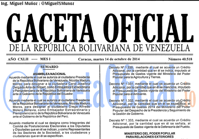 Gaceta Oficial 40518 del 14 Octubre 2014