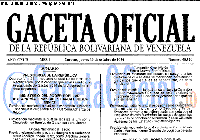 Gaceta Oficial 40520 del 16 Octubre 2014