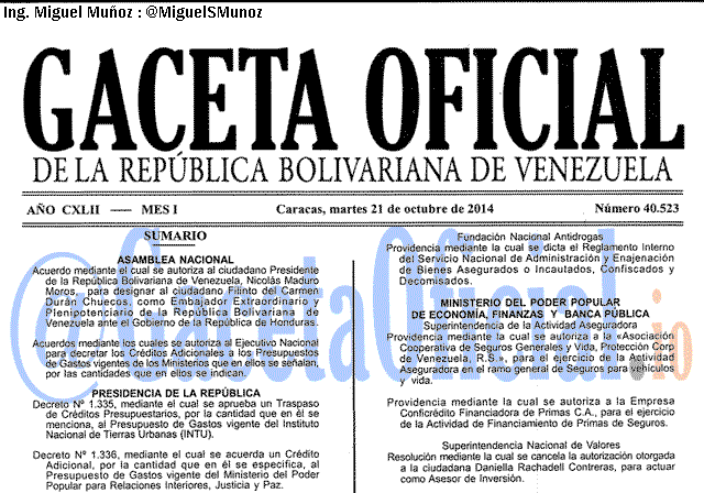 Gaceta Oficial 40523 del 21 Octubre 2014