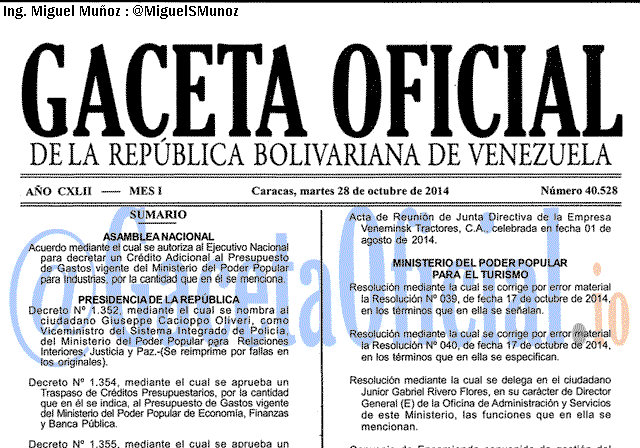 Gaceta Oficial 40528 del 28 Octubre 2014