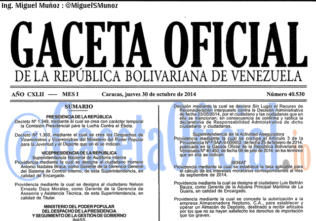 Gaceta Oficial 40530 del 30 Octubre 2014