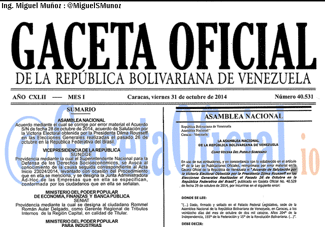Gaceta Oficial 40531 del 31 Octubre 2014