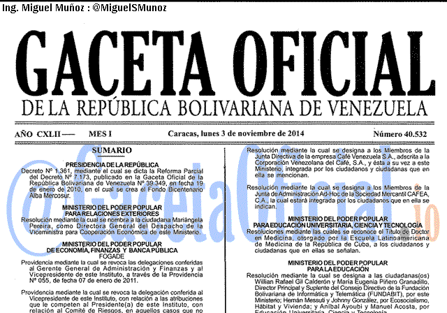 Gaceta Oficial 40532 del 3 Noviembre 2014