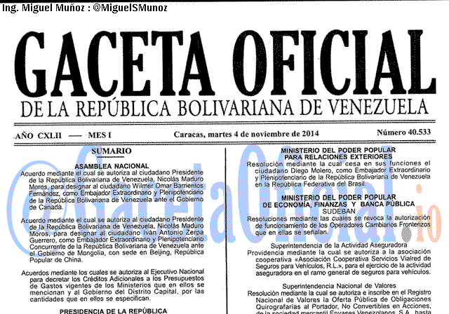 Gaceta Oficial 40533 del 4 Noviembre 2014