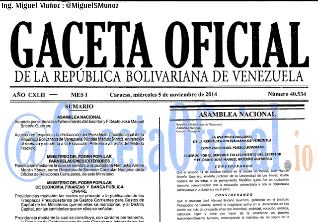 Gaceta Oficial 40534 del 5 Noviembre 2014