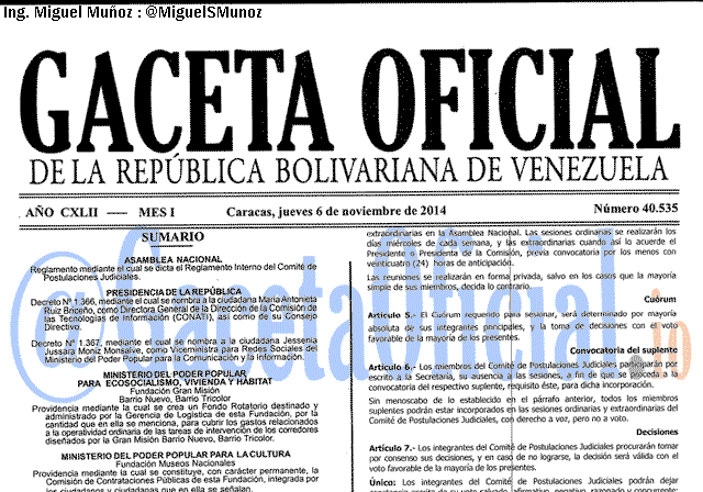 Gaceta Oficial 40535 del 6 Noviembre 2014