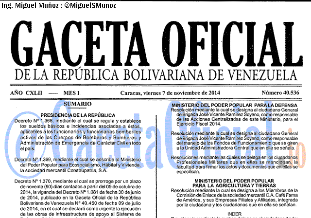 Gaceta Oficial 40536 del 7 Noviembre 2014