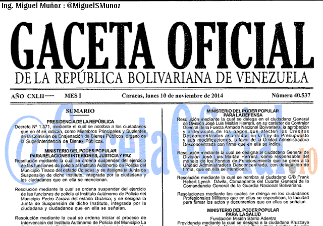 Gaceta Oficial 40537 del 10 Noviembre 2014