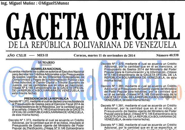 Gaceta Oficial 40538 del 11 Noviembre 2014