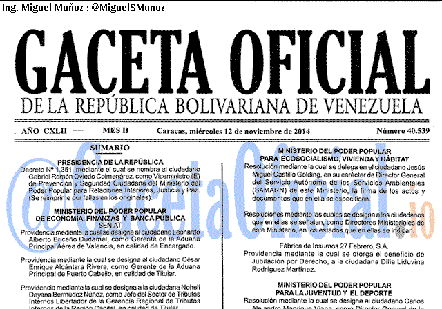 Gaceta Oficial 40539 del 12 Noviembre 2014