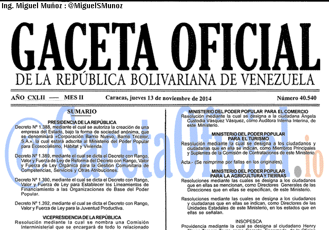 Gaceta Oficial 40540 del 13 Noviembre 2014