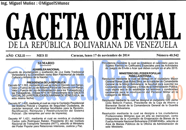 Gaceta Oficial 40542 del 17 Noviembre 2014