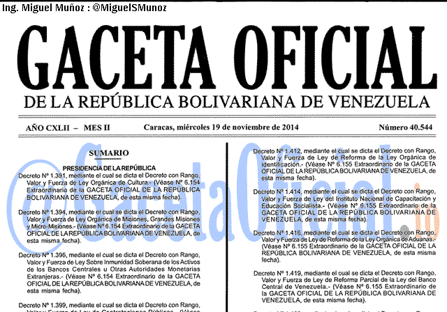 Gaceta Oficial 40544 del 19 Noviembre 2014