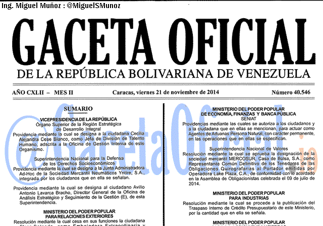 Gaceta Oficial 40546 del 21 Noviembre 2014