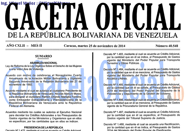 Gaceta Oficial 40548 del 25 Noviembre 2014