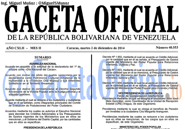 Gaceta Oficial 40553 del 2 Diciembre 2014