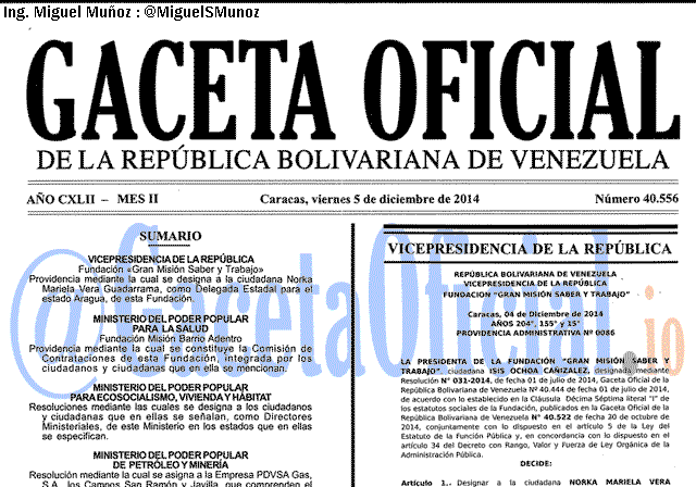 Gaceta Oficial 40556 del 5 Diciembre 2014