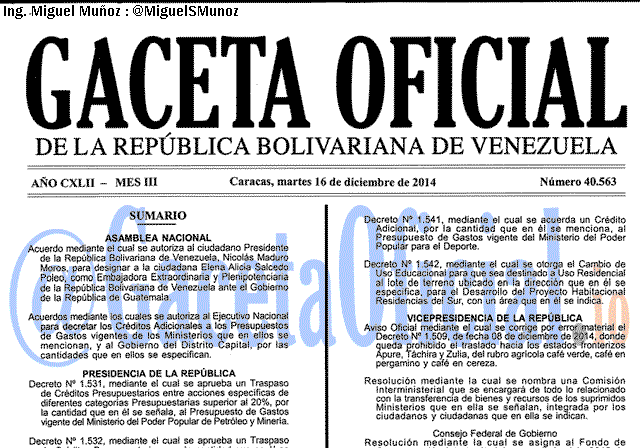 Gaceta Oficial 40563 del 16 Diciembre 2014