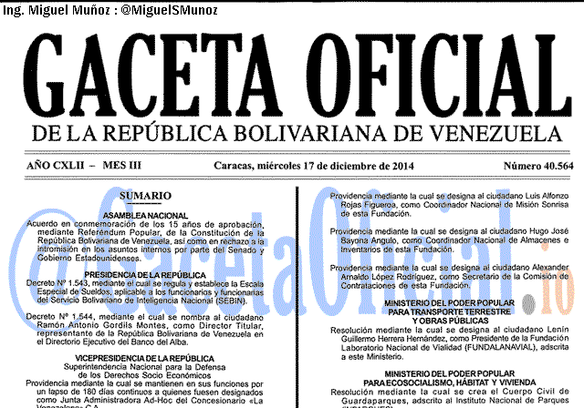 Gaceta Oficial 40564 del 17 Diciembre 2014