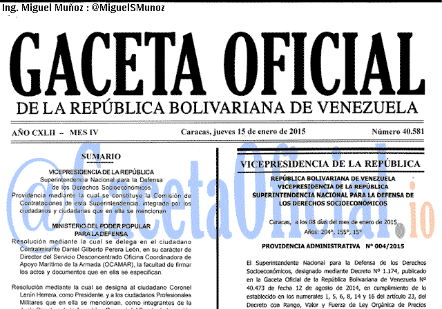 Gaceta Oficial 40581 del 15 Enero 2015