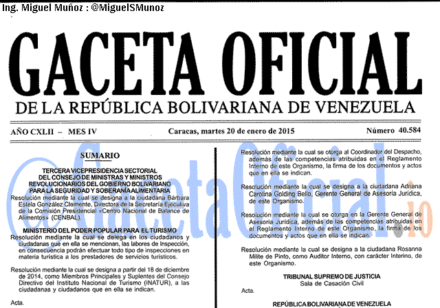 Gaceta Oficial 40584 del 20 Enero 2015