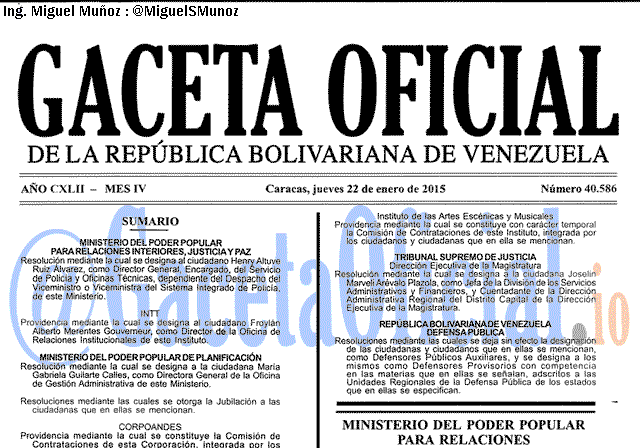 Gaceta Oficial 40586 del 22 Enero 2015