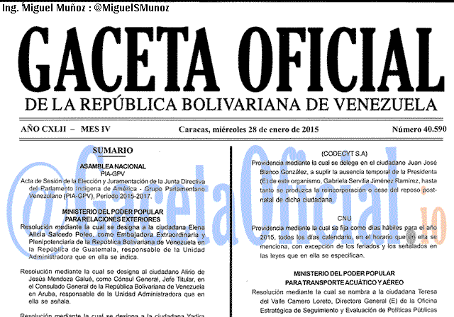 Gaceta Oficial 40590 del 28 Enero 2015