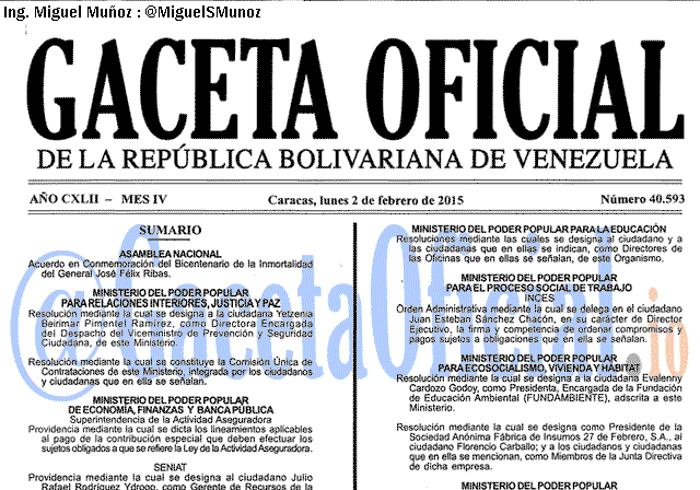 Gaceta Oficial 40593 del 2 Febrero 2015