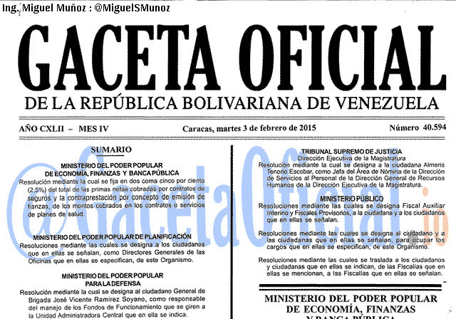 Gaceta Oficial 40594 del 3 Febrero 2015