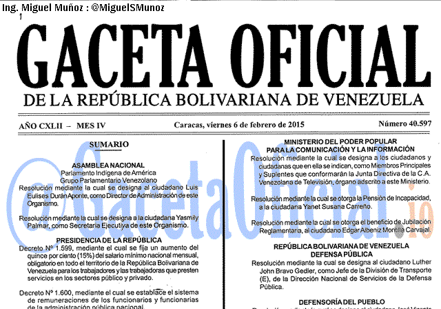 Gaceta Oficial 40597 del 6 Febrero 2015