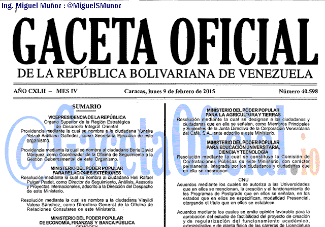 Gaceta Oficial 40598 del 9 Febrero 2015