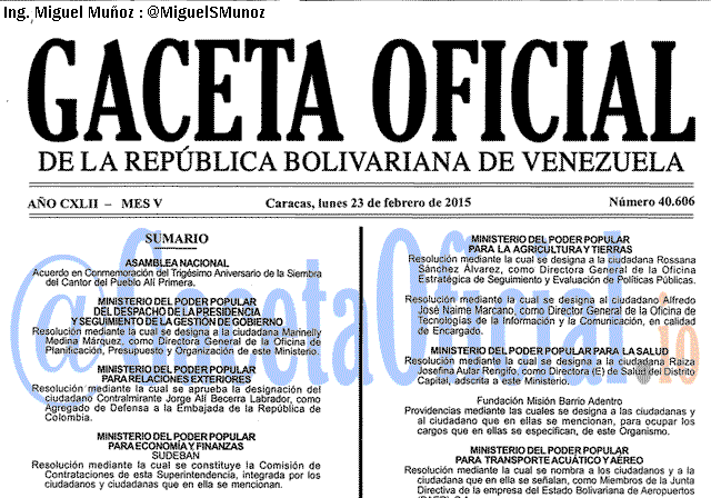 Gaceta Oficial 40606 del 23 Febrero 2015