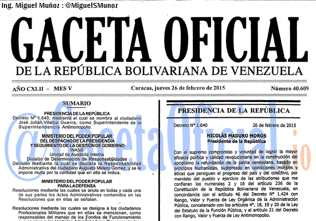Gaceta Oficial 40609 del 26 Febrero 2015