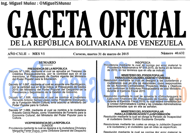Gaceta Oficial 40632 del 31 marzo 2015