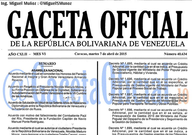 Gaceta Oficial 40634 del 7 Abril 2015