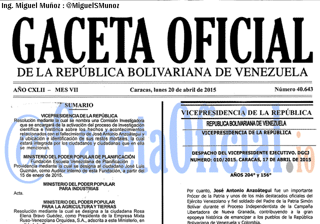Gaceta Oficial 40643 del 20 Abril 2015