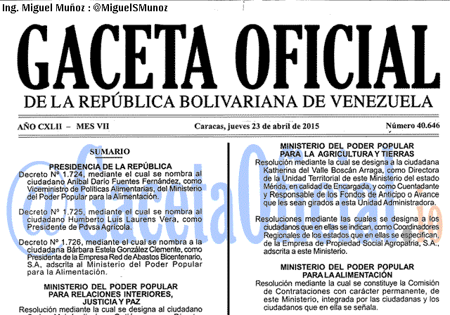 Gaceta Oficial 40646 del 23 Abril 2015