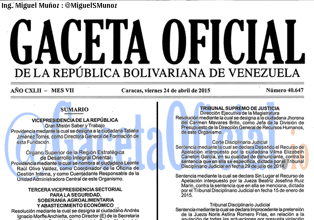 Gaceta Oficial 40647 del 24 Abril 2015