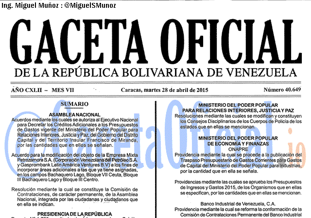 Gaceta Oficial 40649 del 28 Abril 2015