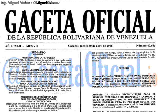 Gaceta Oficial 40651 del 30 Abril 2015