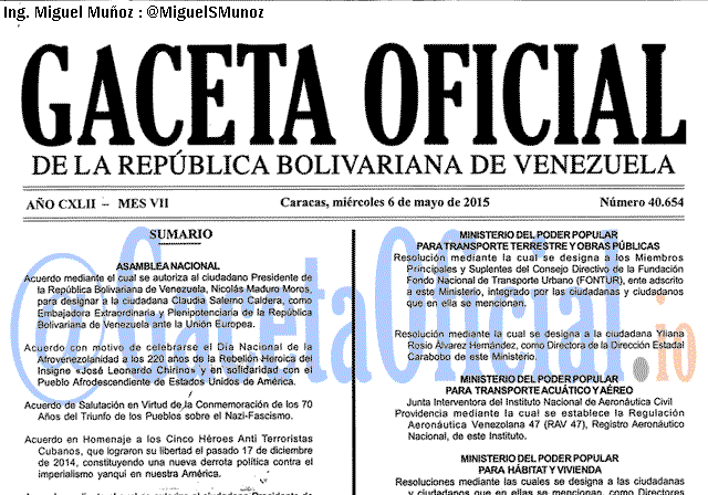 Gaceta Oficial 40654 del 6 mayo 2015