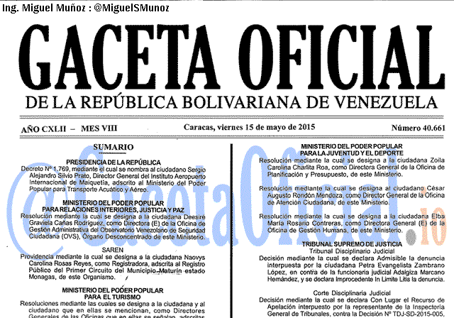 Gaceta Oficial 40661 del 15 mayo 2015
